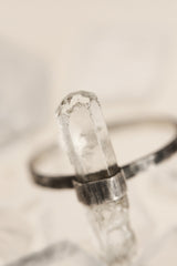 Oxidized Sterling Silver Ring: Raw Himalayan Aquamarine, Hammered Texture, Size 8 3/4
