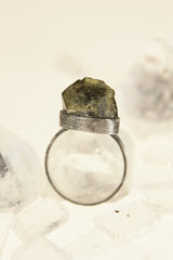 Oxidized Sterling Silver Dioptase Ring: Raw Gemstone, Size 6.5