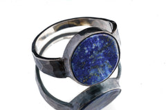 Hammered Sterling Silver Lapis Lazuli Ring - Size 14 US