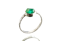 Front view of Australian Raw Emerald ring showing natural green beryl colour and handmade sterling silver setting.