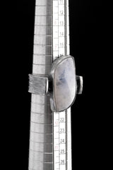 Lunar Sanctuary - Moonstone - Size 8 US - Large Brutalist Sterling Silver Ring