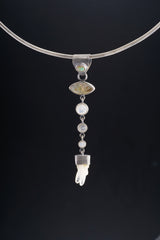 Sterling Silver Celestial Pendant: Opal, Labradorite, Moonstone & Quartz