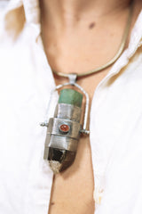 Celestial Spinner Pendant: Emerald, Opal, Tourmaline & Chlorite Quartz