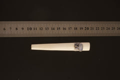 Blue Moonstone Antique Bone Tube Pendant shown beside a ruler for scale, with natural bone and sterling silver detail.