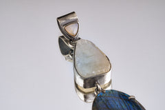 Ethiopian Opal Moonstone Labradorite Pendant: Sterling Silver Celestial Jewelry