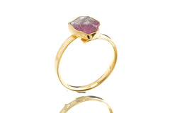 Side view of Watermelon Tourmaline stack ring showing the raised pink green stone and warm gold-plated setting.