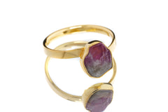 Watermelon Gem Tourmaline - Size 7 US - Gold Plated - Sterling Silver Crystal Ring