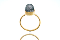 Front view of Blue Tourmaline ring showing rare teal Indicolite stone in a warm gold-plated silver setting.