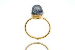 Front view of Blue Tourmaline ring showing rare teal Indicolite stone in a warm gold-plated silver setting.