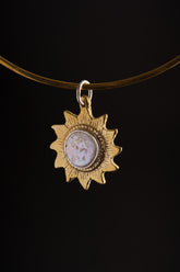 Gold-Plated Brass Sun Pendant: Mother-of-Pearl Stone