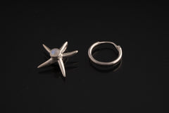 Blue Moonstone Starfish Hoop Earring Pendant 925 Sterling Silver Convertible Ocean Charm Crown Chakra Cancer Jewelry