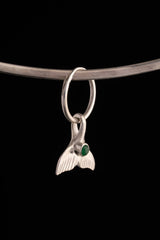 Emerald Hoop Earrings Mermaid Tail Pendant, 925 Silver, Multifunctional Jewelry, Ocean Energy, Healing Stone, Gemini & Heart Chakra