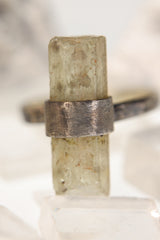 Torrington Treasure: Textured & Oxidised Sterling Silver Ring with Raw Australian Aquamarine - Size 5 - NO/6