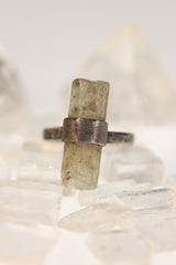 Torrington Treasure: Textured & Oxidised Sterling Silver Ring with Raw Australian Aquamarine - Size 5 - NO/6