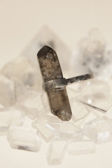 Oxidized Sterling Silver Ring: Raw Australian Smoky Citrine, Hammered Band, Size 9.25