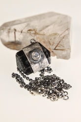 Double Terminated Tourmaline & Opal Pendant: Sterling Silver, Scorpio Cancer Zodiac