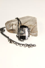 Brown Tourmaline Opal Moonstone Pendant: Oxidized Sterling Silver