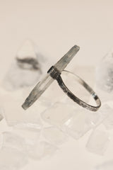 Oxidized Sterling Silver Ring: Raw Himalayan Aquamarine, Hammered Texture