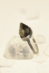 Oxidized Sterling Silver Dioptase Ring: Raw Gemstone, Size 6.5