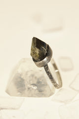 Oxidized Sterling Silver Dioptase Ring: Raw Gemstone, Size 6.5