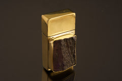 Mystic Veil Amethyst Brass Keepsake Box standing upright with warm polished brass and purple stone detail.