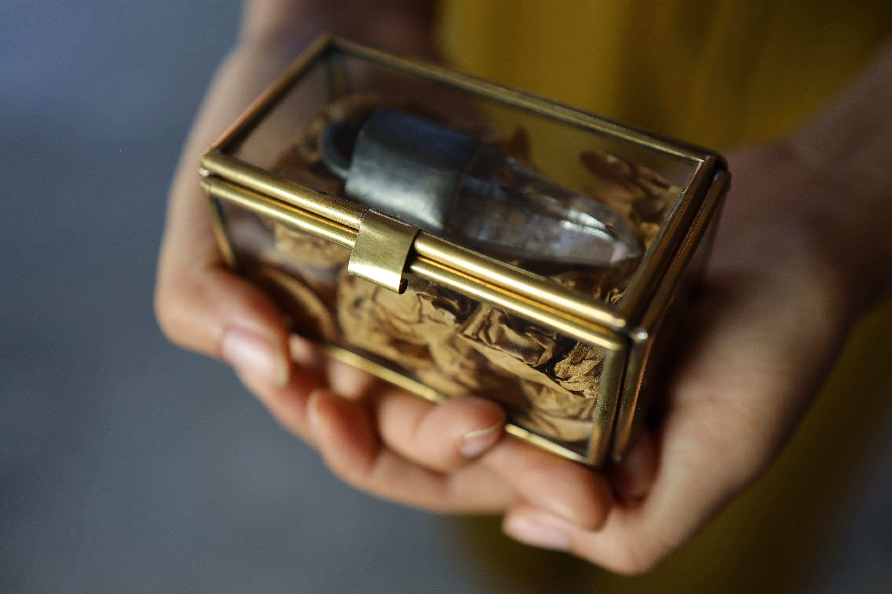 Handcrafted Gold-Toned Brass & Glass Gem Display Box