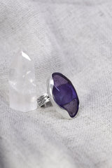Adjustable Sterling Silver Ring with Oval Amethyst - Size 5-12 US