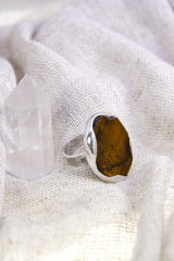 Tiger Eye Ring 925 Sterling Silver Adjustable Waved Bezel Solar Plexus Chakra Courage Protection Gift