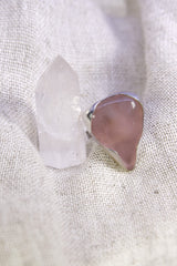 Rose Quartz Ring 925 Sterling Silver Adjustable Waved Bezel Triangular Pink Stone Heart Chakra Love Gift