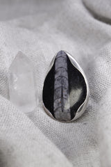 Adjustable Sterling Silver Fossil Ring: Unisex Size 5-12