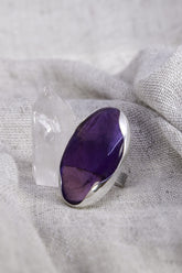 Adjustable Sterling Silver Ring with Oval Amethyst - Size 5-12 US