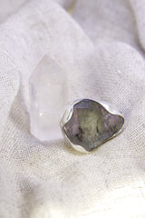 Green Amethyst Ring 925 Sterling Silver Adjustable Waved Bezel Prasiolite Heart Chakra Nature Gift