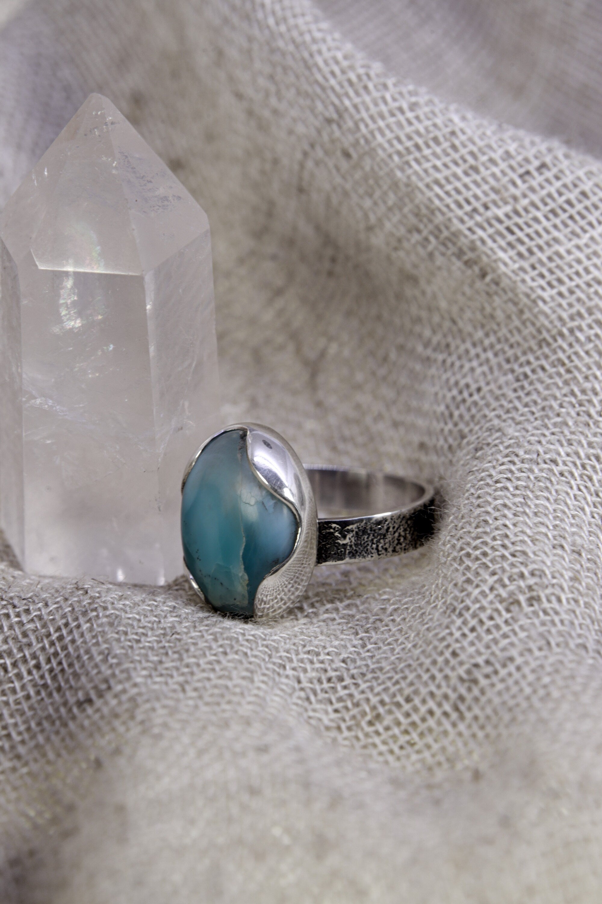 Adjustable Oval Larimar Sterling Silver Ring - Size 5-12