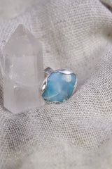 Adjustable Oval Larimar Sterling Silver Ring - US Size 5-12
