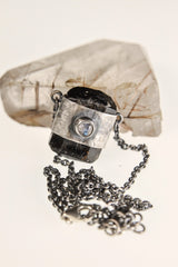 Double Terminated Tourmaline & Opal Pendant: Sterling Silver, Scorpio Cancer Zodiac