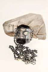 Double Terminated Tourmaline & Opal Pendant: Sterling Silver, Scorpio Cancer Zodiac