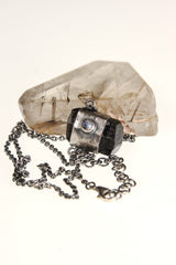 Brown Tourmaline Opal Moonstone Pendant: Oxidized Sterling Silver