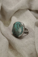Australian Turquoise Ring 925 Sterling Silver Adjustable Waved Bezel Throat Chakra Protection Jewelry Gift
