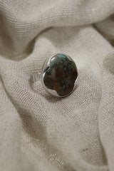 Himalayan Turquoise Ring 925 Sterling Silver Adjustable Waved Bezel Throat Third Eye Chakra Protection Gift