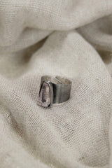 Vera Cruz Amethyst Ring 925 Sterling Silver Adjustable Oxidized Brush Texture Third Eye Crown Chakra Gift