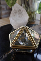 Brass Glass Ring Display Box Pentagon Jewelry Box Vintage Patina Proposal Ring Holder Geometric Keepsake Gift
