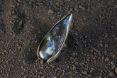 Adjustable Sterling Silver Teardrop Labradorite Ring - Size 5-12 US