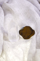 Tiger Eye Ring 925 Sterling Silver Adjustable Waved Bezel Solar Plexus Chakra Courage Protection Gift