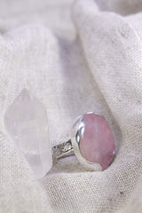 Adjustable Sterling Silver Ring: Raw Rose Quartz, Unisex (Size 5-12 US)