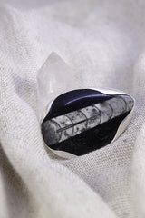 Fossil Ring 925 Sterling Silver Adjustable Textured Band Waved Bezel Root Chakra Ancient Earth Jewelry Gift