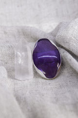 Adjustable Sterling Silver Ring with Oval Amethyst - Size 5-12 US