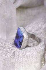 Opal Ring 925 Sterling Silver Adjustable Square Opal Ring High Shine Textured Band Crown Chakra Jewelry Gift