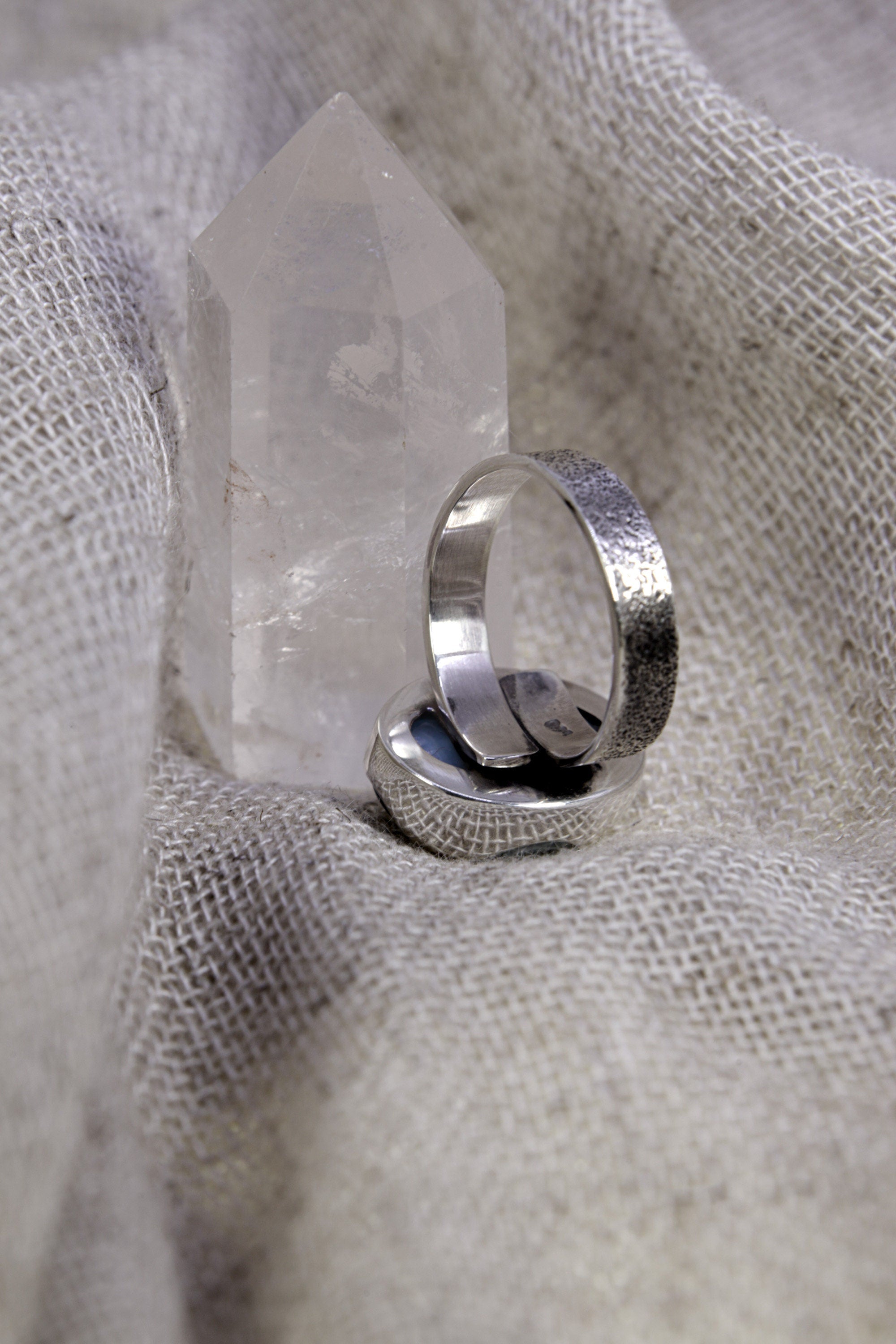 Adjustable Oval Larimar Sterling Silver Ring - Size 5-12