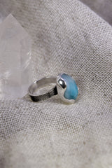 Adjustable Oval Larimar Sterling Silver Ring - Size 5-12