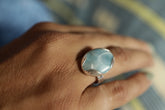 A Tribute to Oceanic Splendor: Adjustable Sterling Silver Ring with Oval Larimar - Unisex - Size 5-10 US - NO/03